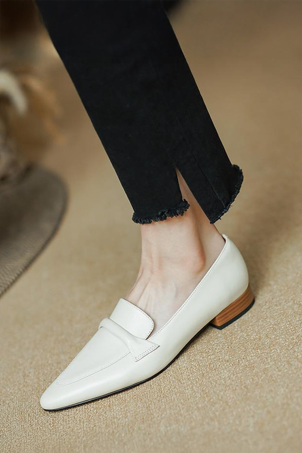 Flat Loafers with Wide Strap Detail - White