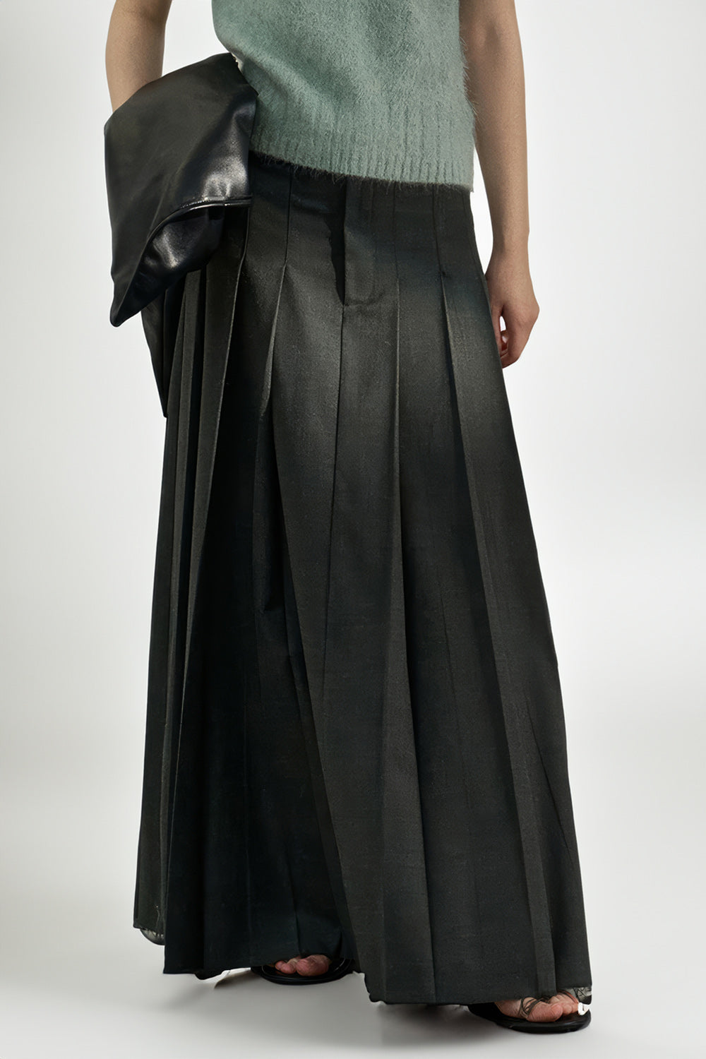 High-Waisted Pleated Maxi Skirt - Dark Gray