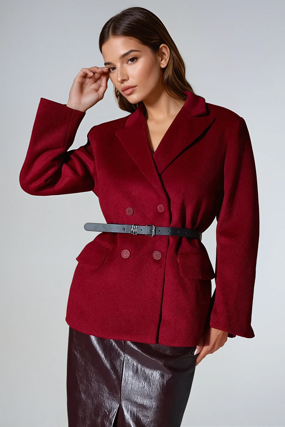Double-Breasted Tailored Blazer - Red