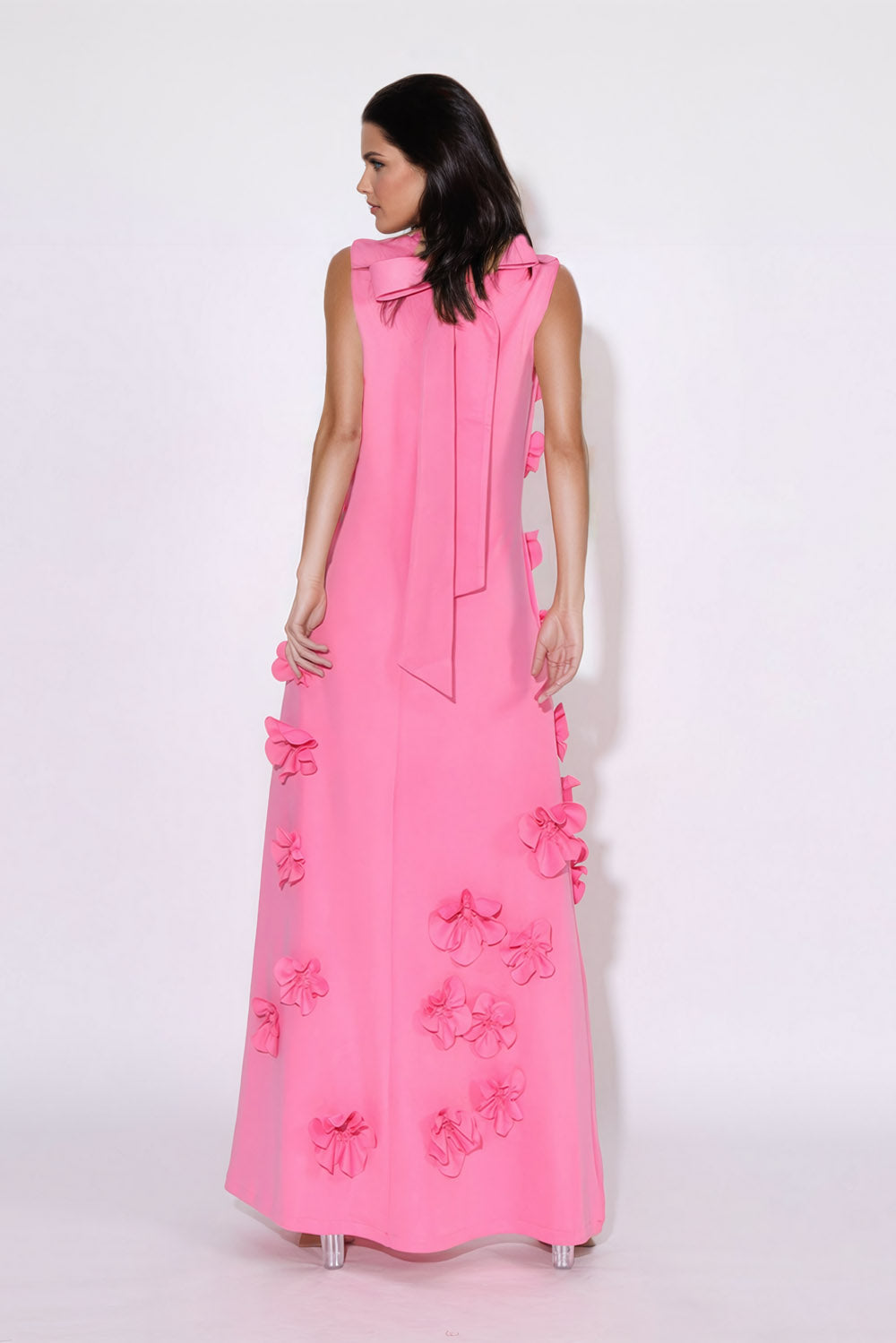 Sleeveless High Neck Floral Maxi Dress - Pink