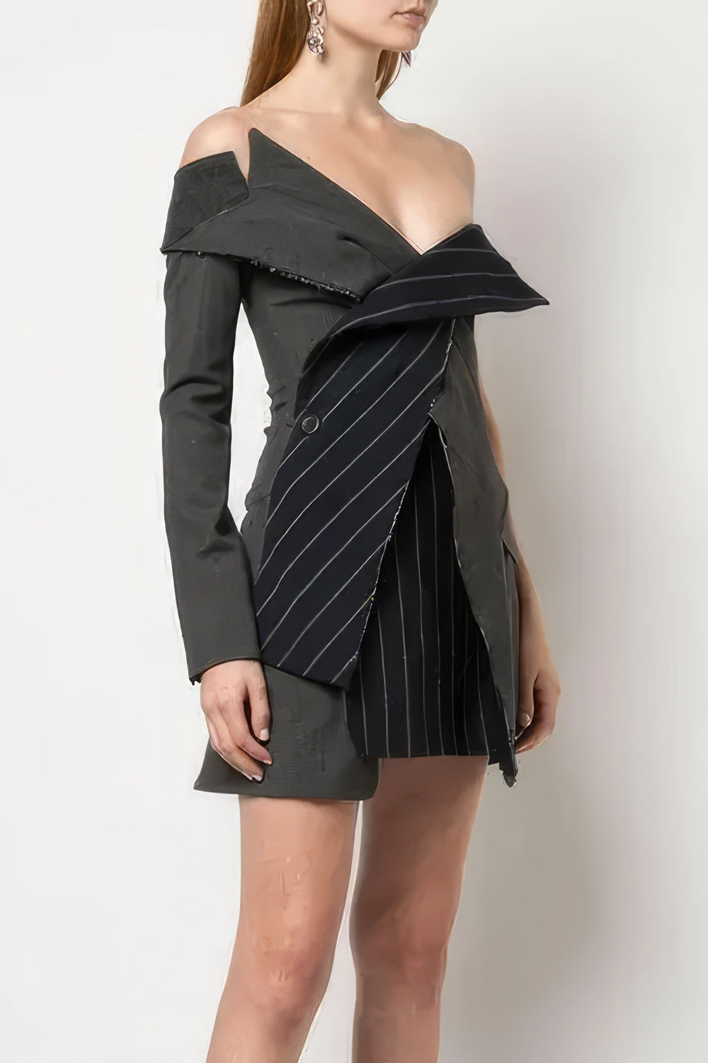 Asymmetrical Off-Shoulder Stripe Mini Dress