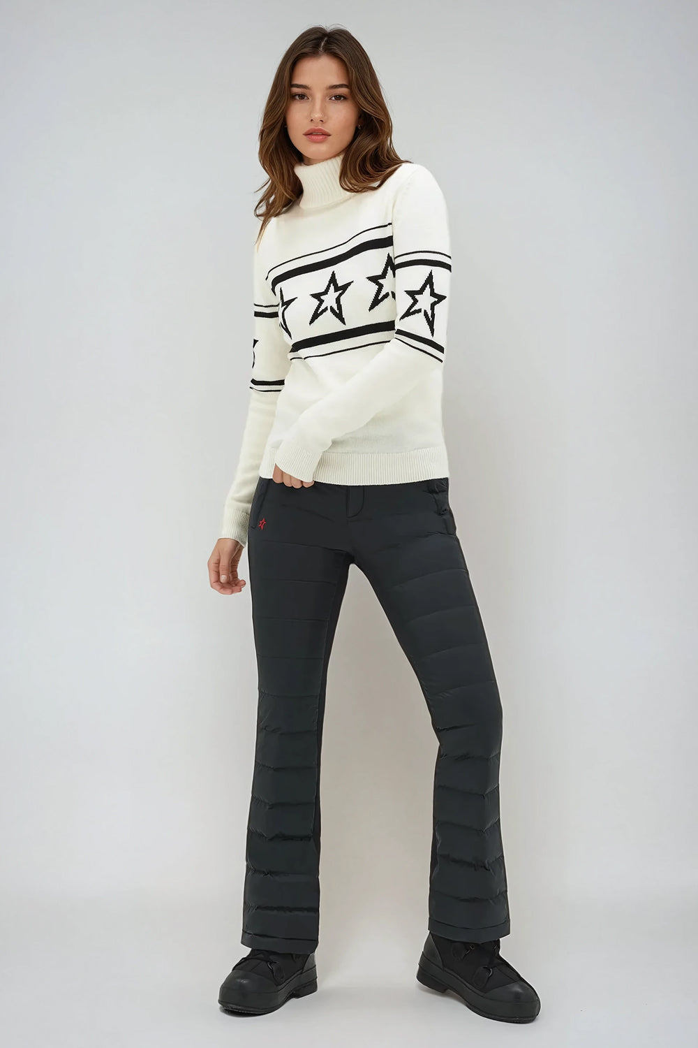 Turtleneck Knitted Sweater with Star Pattern - White