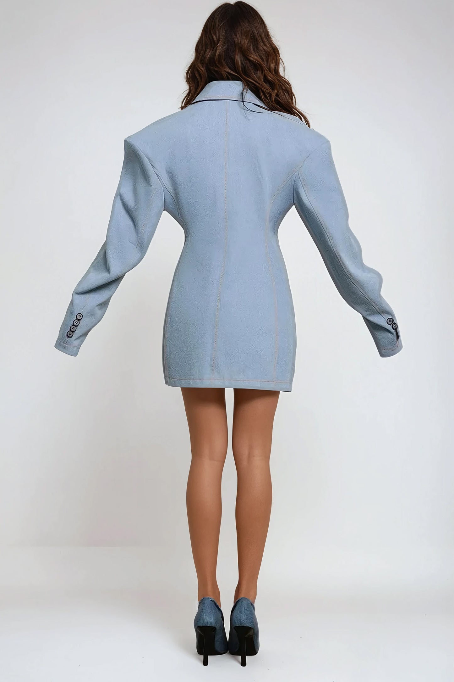 Oversized Blazer with Sculpted Shoulders - Blue