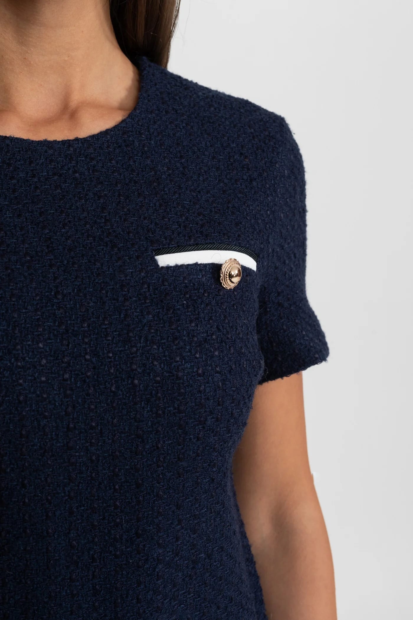 Short Sleeve Mini Dress with Belt and Pocket Detail - Blue