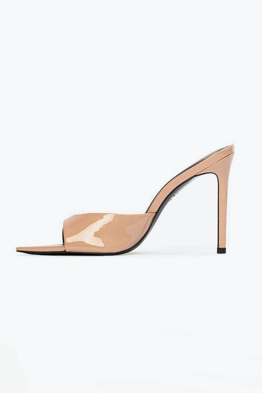 Pointed Peep Toe Slip-On Heels - Beige