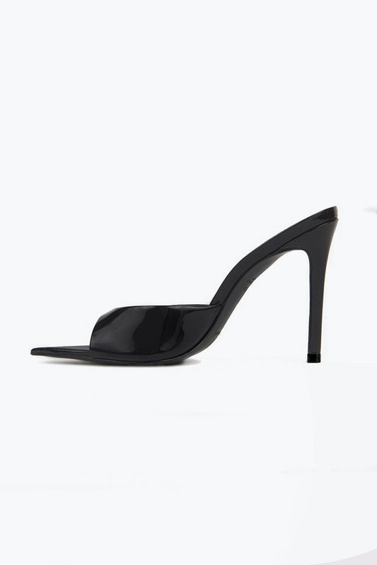 Pointed Peep Toe Slip-On Heels - Black