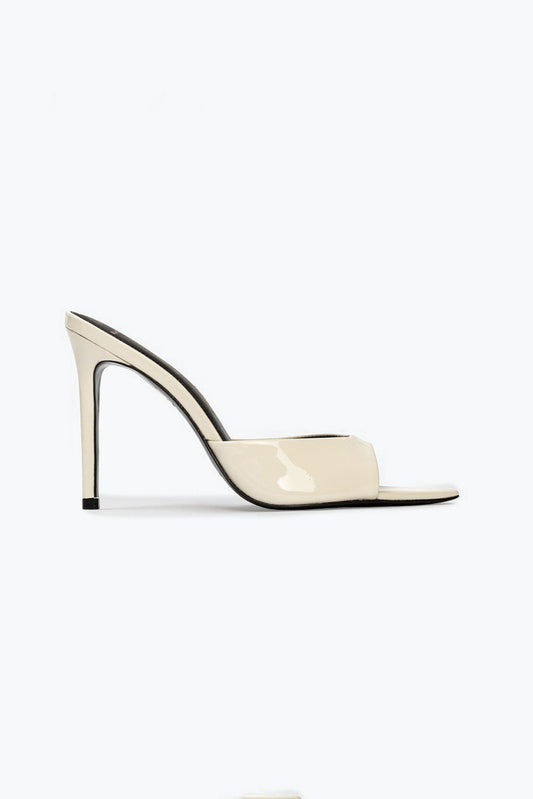 Pointed Peep Toe Slip-On Heels - White