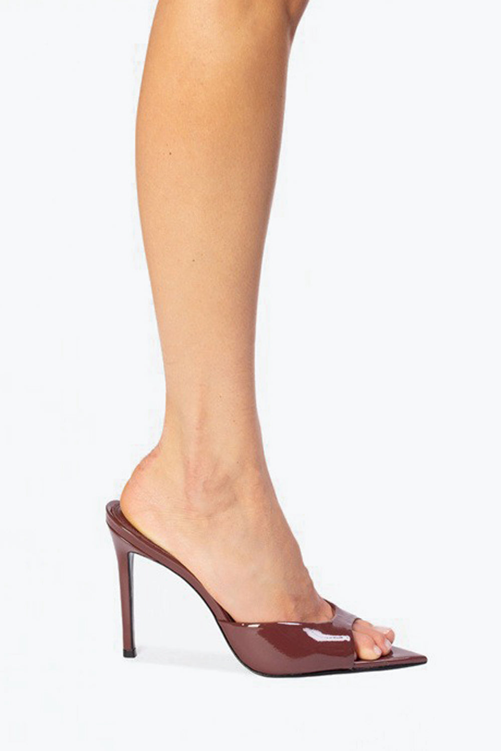 Pointed Peep Toe Slip-On Heels - Maroon