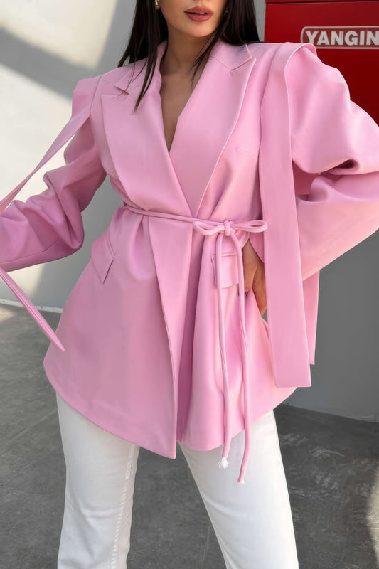 Belted Blazer with Layered Shoulder Details