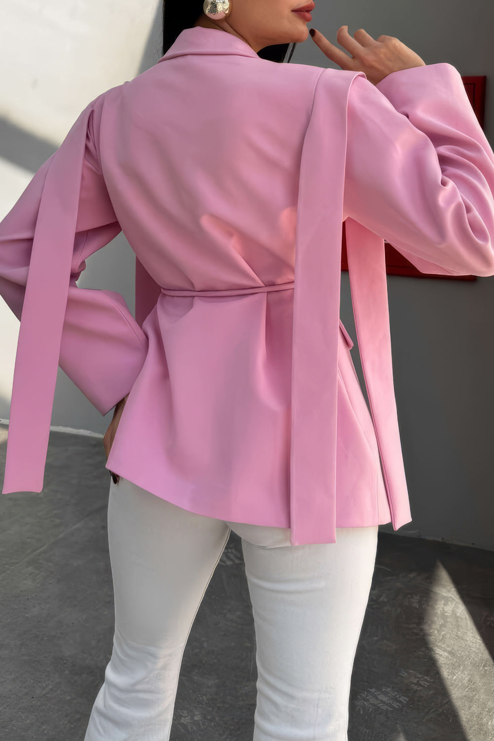 Belted Blazer with Layered Shoulder Details