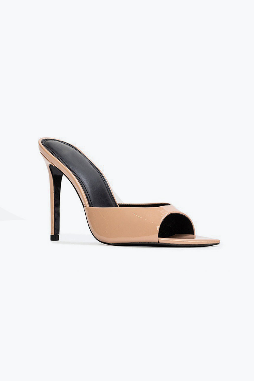 Pointed Peep Toe Slip-On Heels - Beige