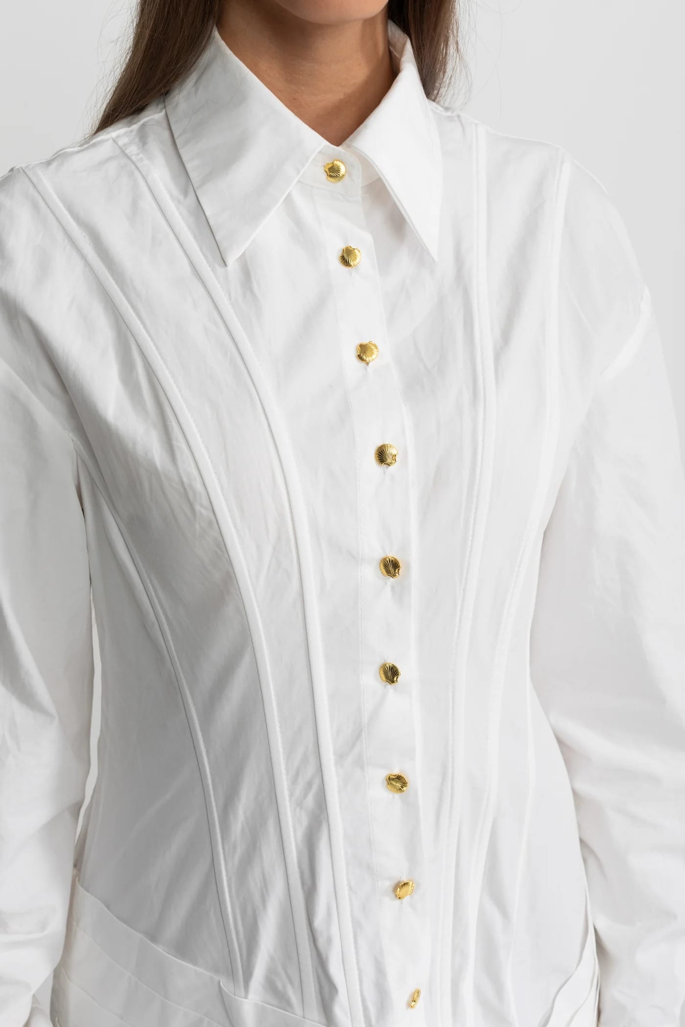 Structured Mini Dress with Gold Button Detailing - White