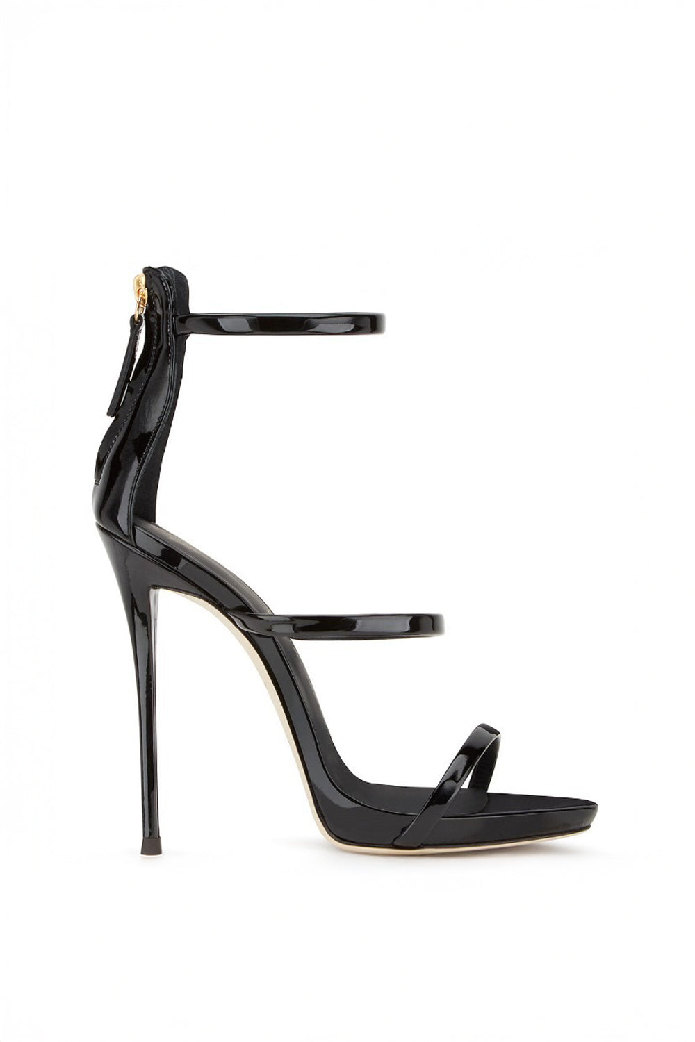 Triple Strap Ankle Zip Stiletto Sandals - Black