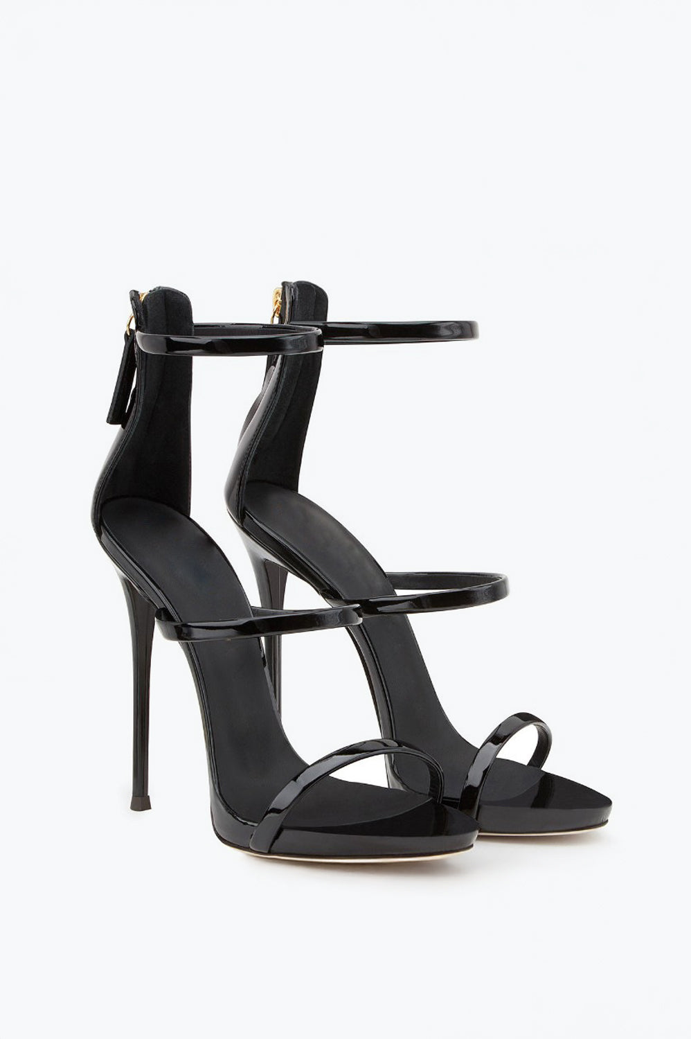 Triple Strap Ankle Zip Stiletto Sandals - Black