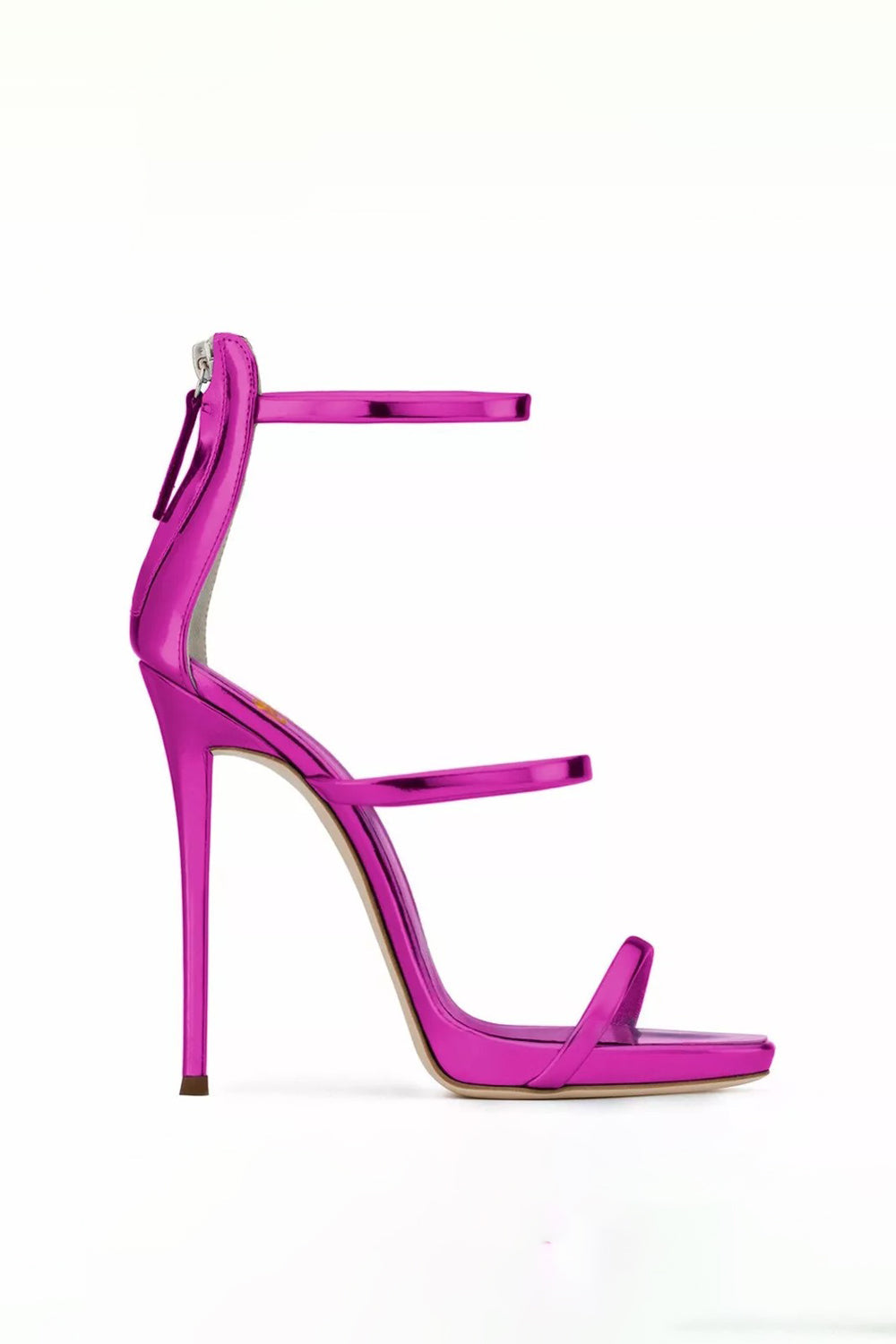 Triple Strap Ankle Zip Stiletto Sandals - Purple