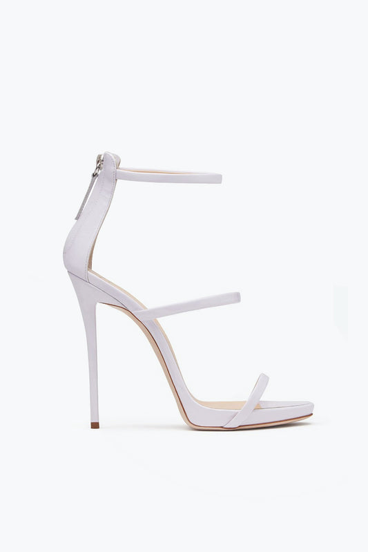 Triple Strap Ankle Zip Stiletto Sandals - White