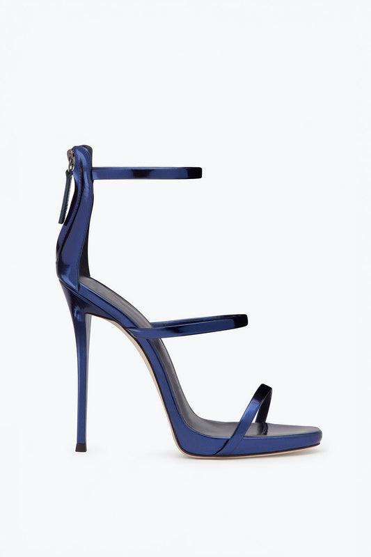 Triple Strap Ankle Zip Stiletto Sandals - Dark Blue