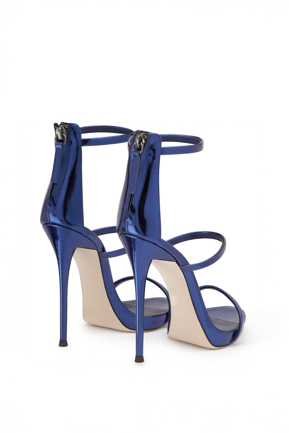 Triple Strap Ankle Zip Stiletto Sandals - Dark Blue