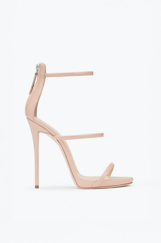 Triple Strap Ankle Zip Stiletto Sandals - Apricot