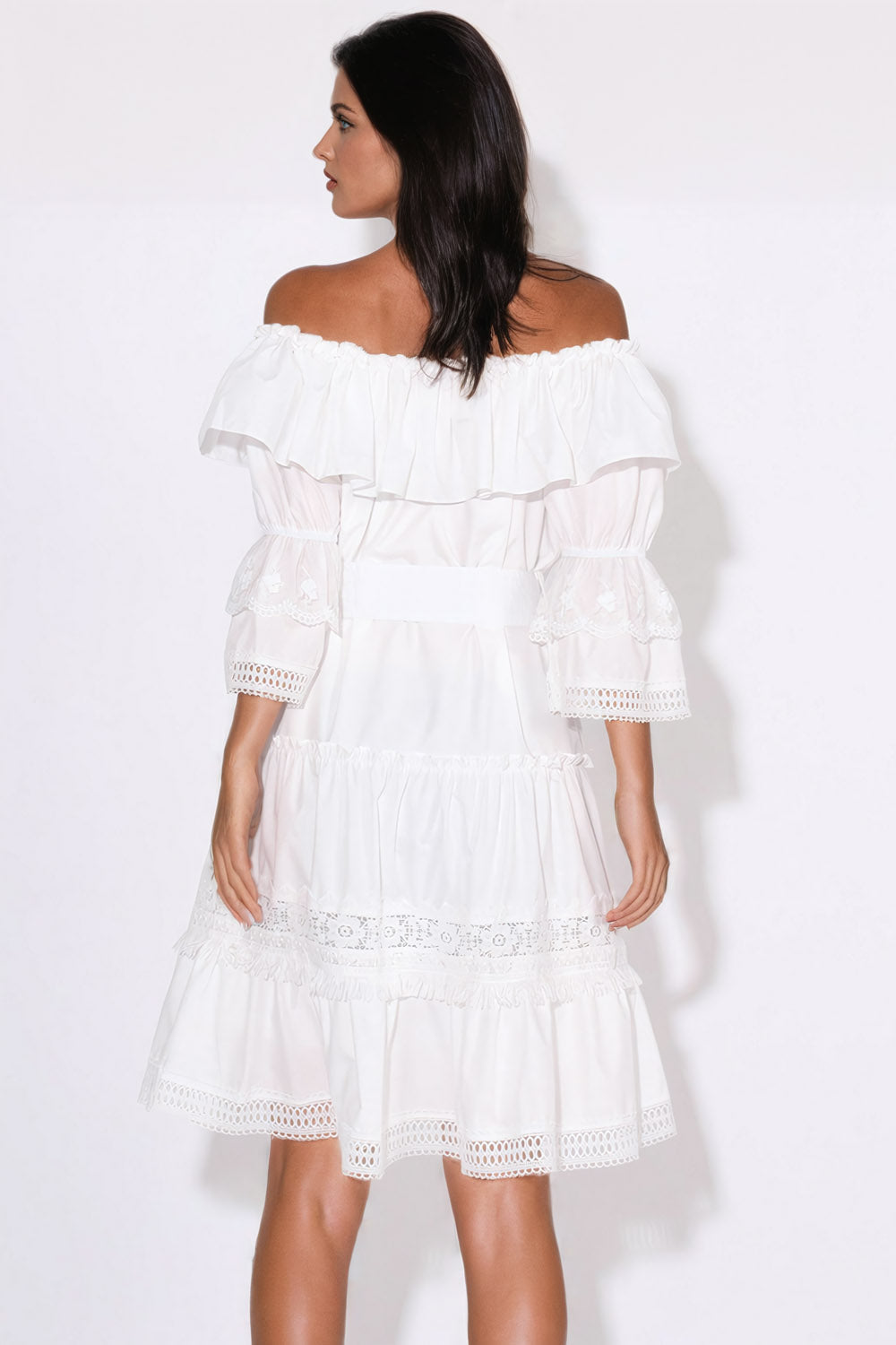 Elegant Off-Shoulder Ruffled Mini Dress - White