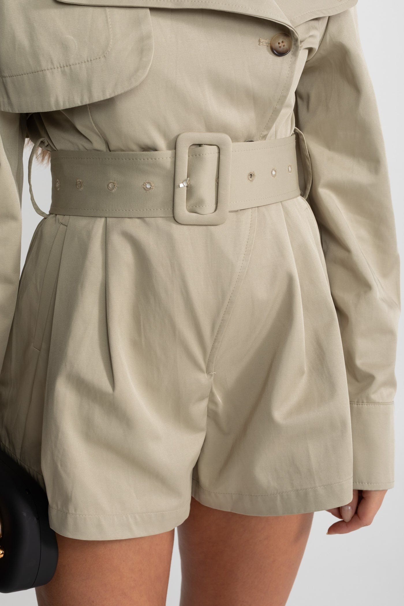 Belted Trench-Style Long Sleeve Jumpsuit - Khaki