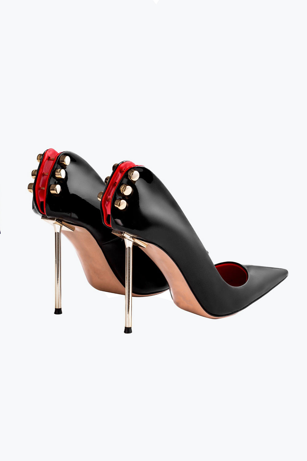 Pointed Toe Pumps with Metal Stud Back and Stiletto Heel - Black