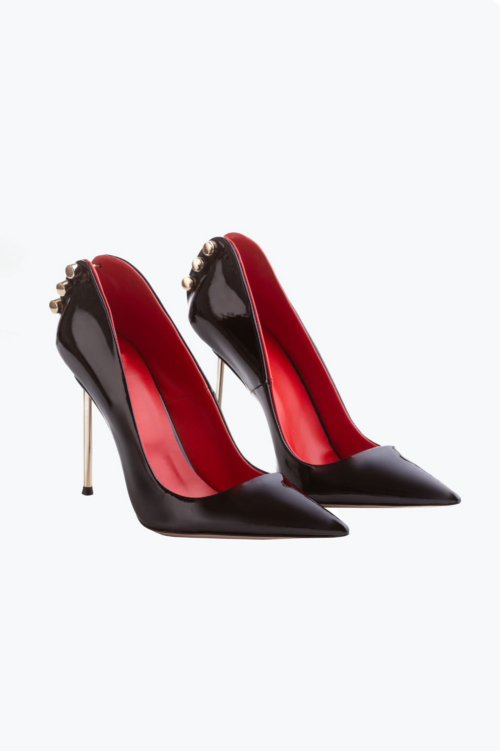 Pointed Toe Pumps with Metal Stud Back and Stiletto Heel - Black