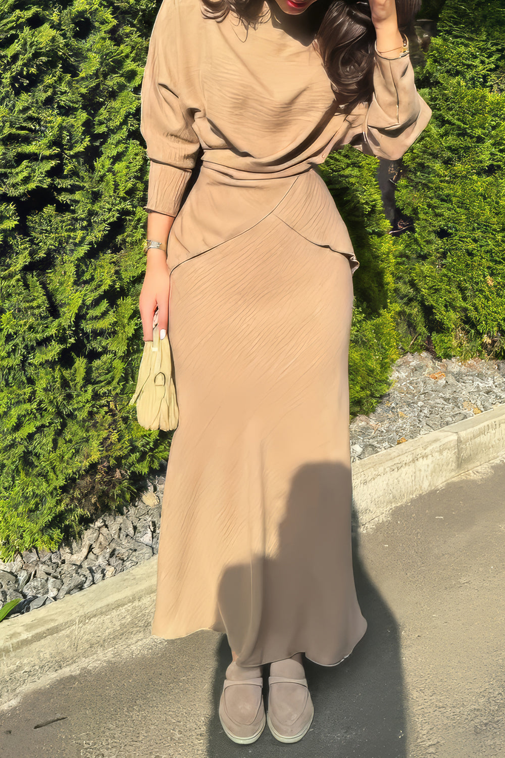 Two-Piece Set with Asymmetrical Peplum Hem Top and Skirt