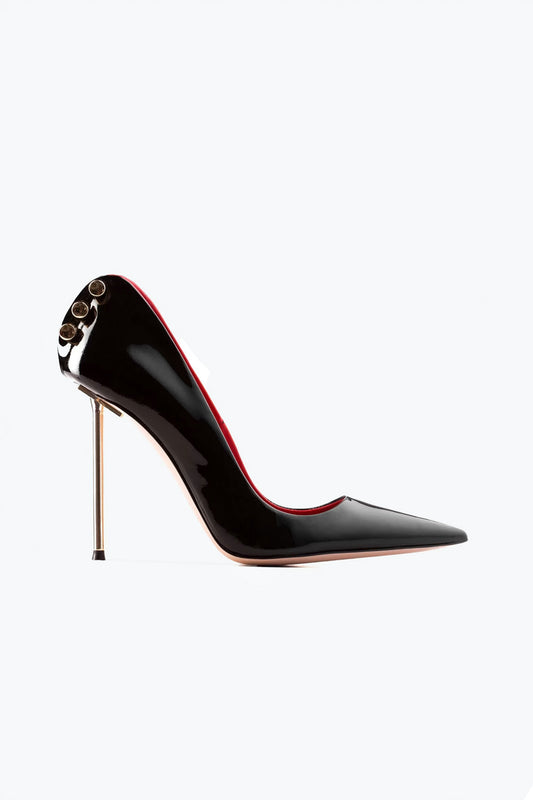 Pointed Toe Pumps with Metal Stud Back and Stiletto Heel - Black