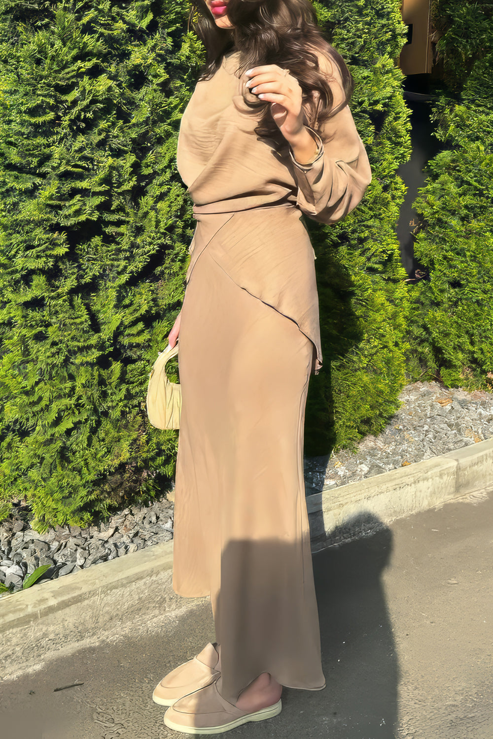 Two-Piece Set with Asymmetrical Peplum Hem Top and Skirt