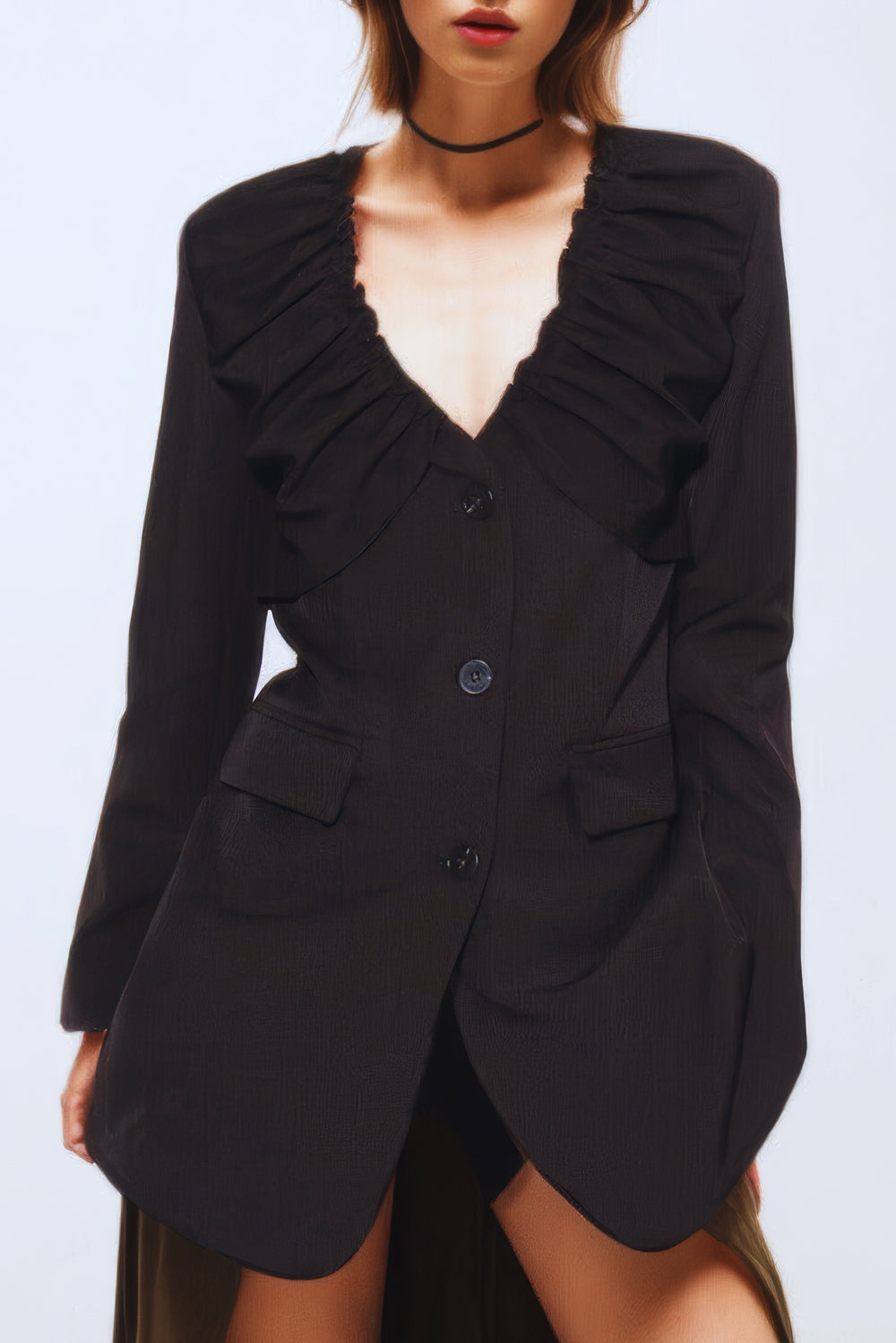 Contemporary Ruched Neckline Blazer