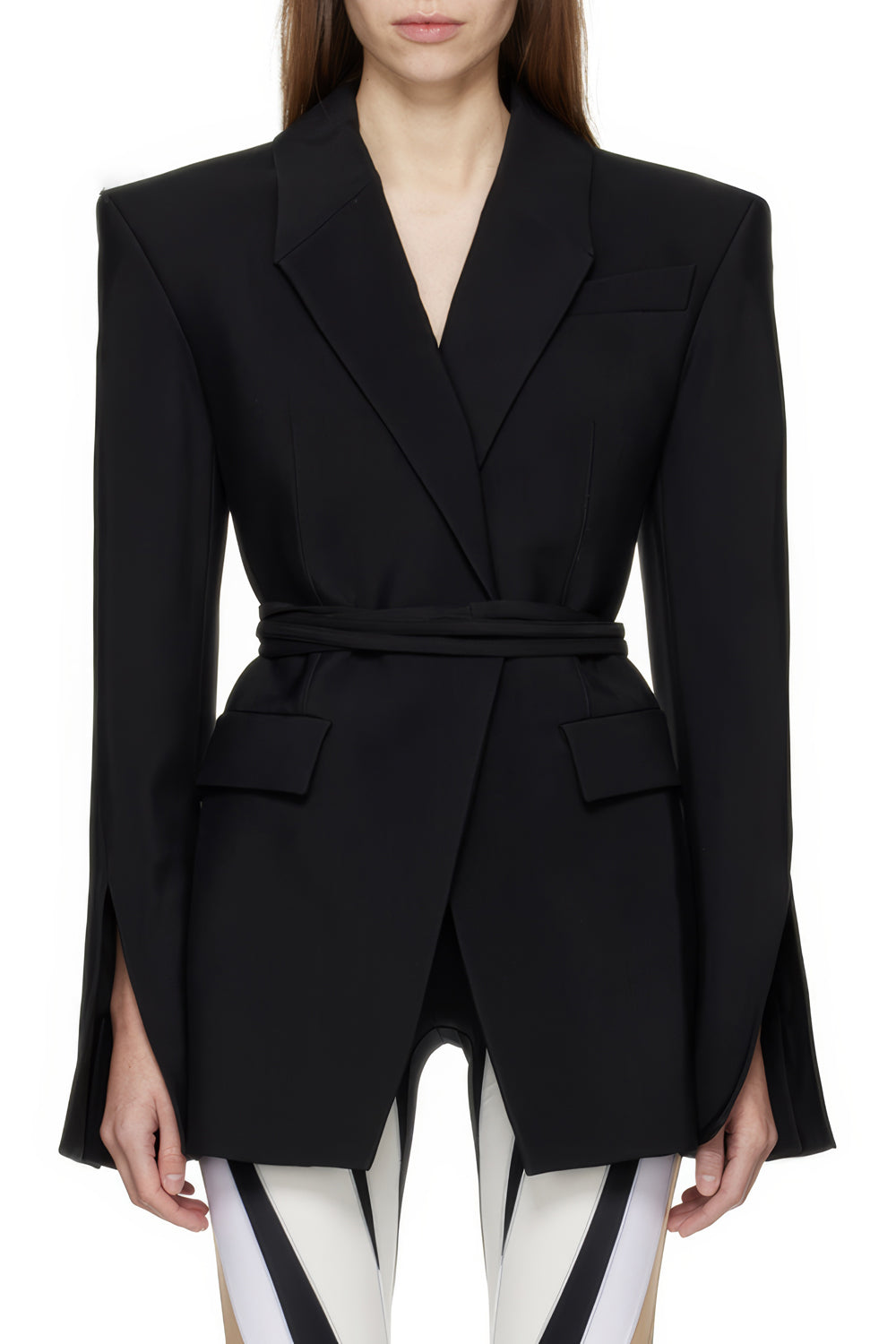 Open-Back Belted Blazer with Cutout Detail - Black