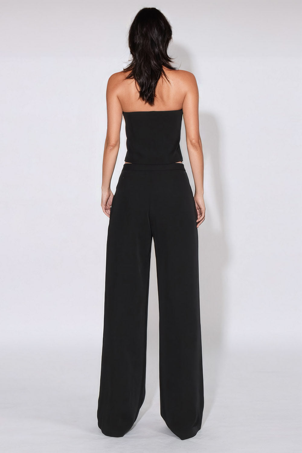 Halter Vest Top with 3D Floral Trouser Co-Ord Set - Black