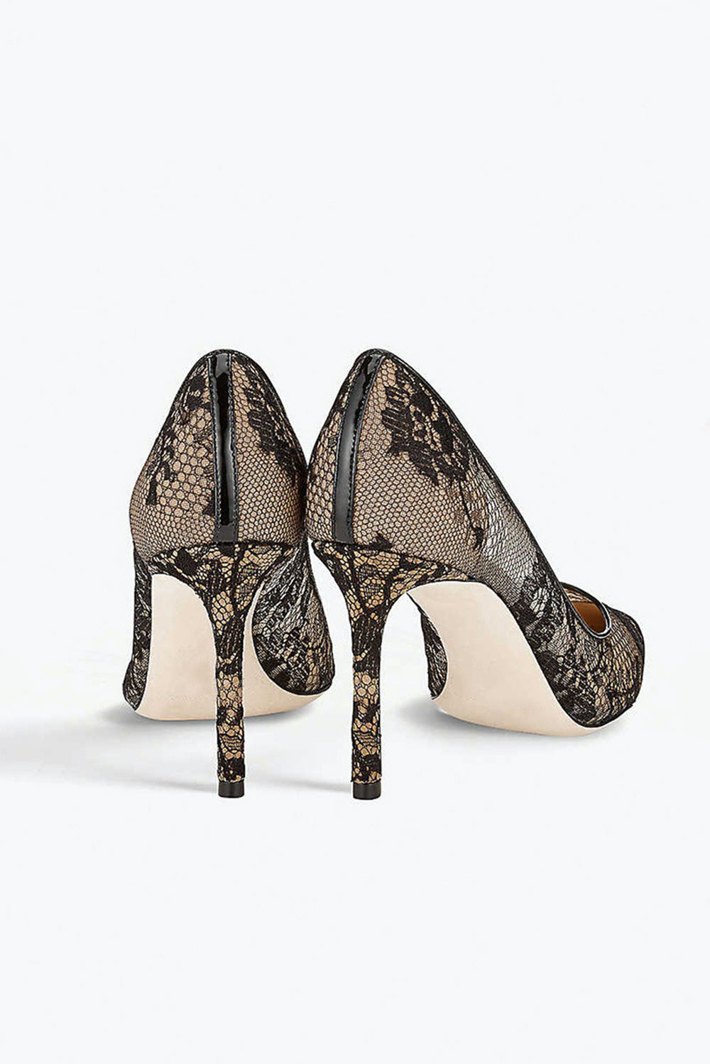 Pointed Toe Pumps with Lace Overlay - Black