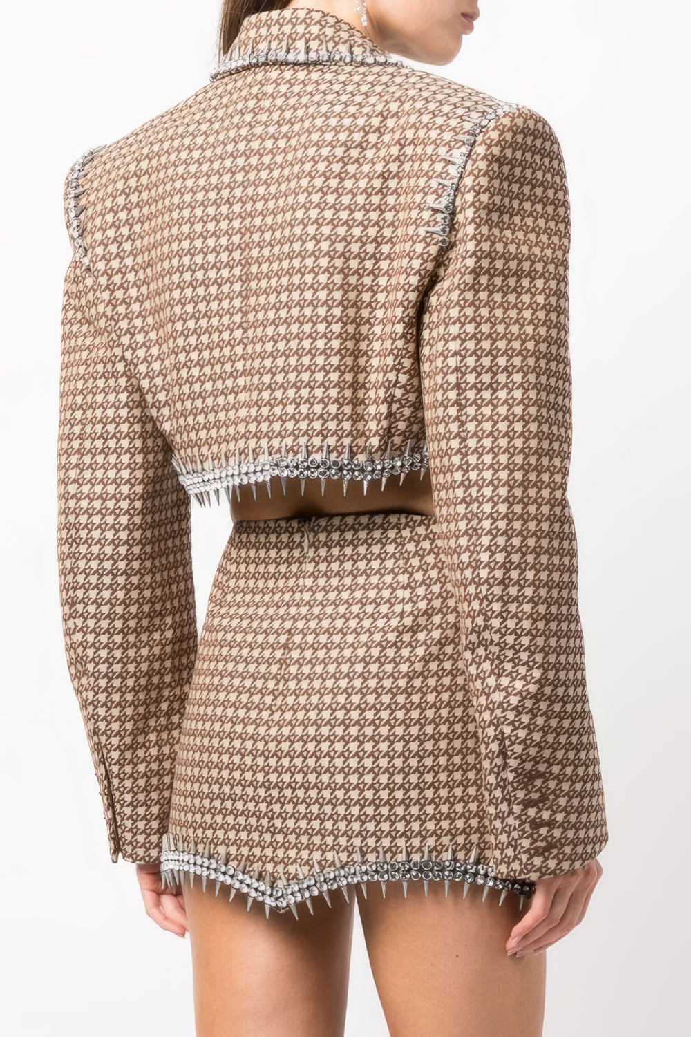 Embellished Houndstooth Cropped Blazer and Mini Skirt Co-Ord Set