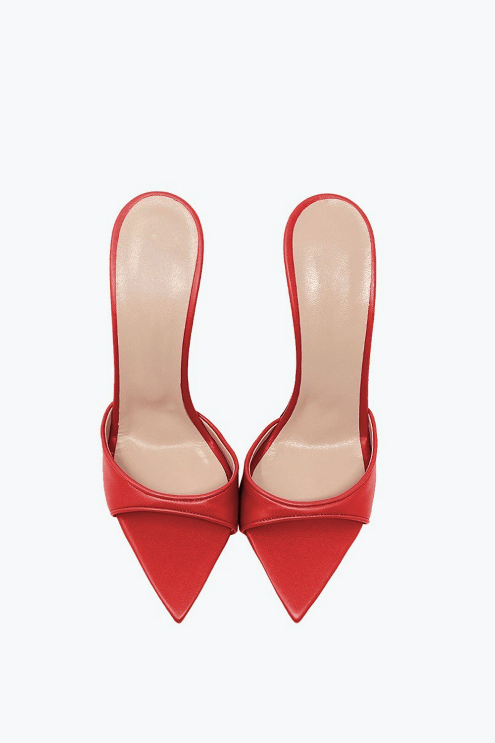 Pointed Mule Heels with Mixed Pattern and Glossy Front Strap - Red