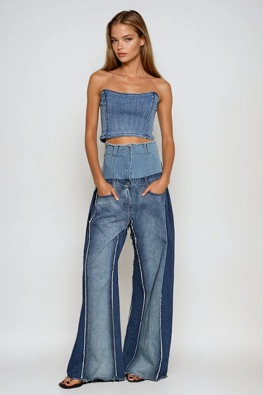 High Waist Wide Leg Jeans - Blue