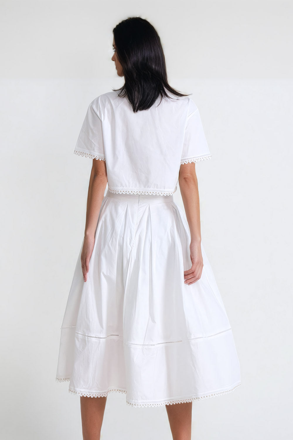 Elegant Copped Shirt and Pleated Skirt Co-Ord Set - White