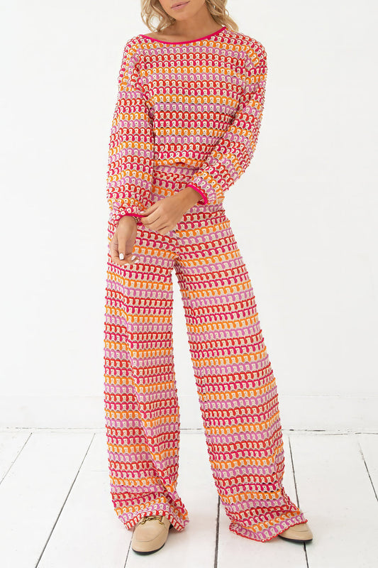 Two-Piece Set with Longsleeve Top and Wide-Leg Trousers