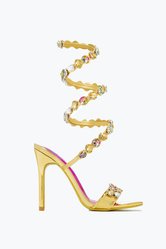 Strappy Sandals with Jewel Wrap Detail - Yellow