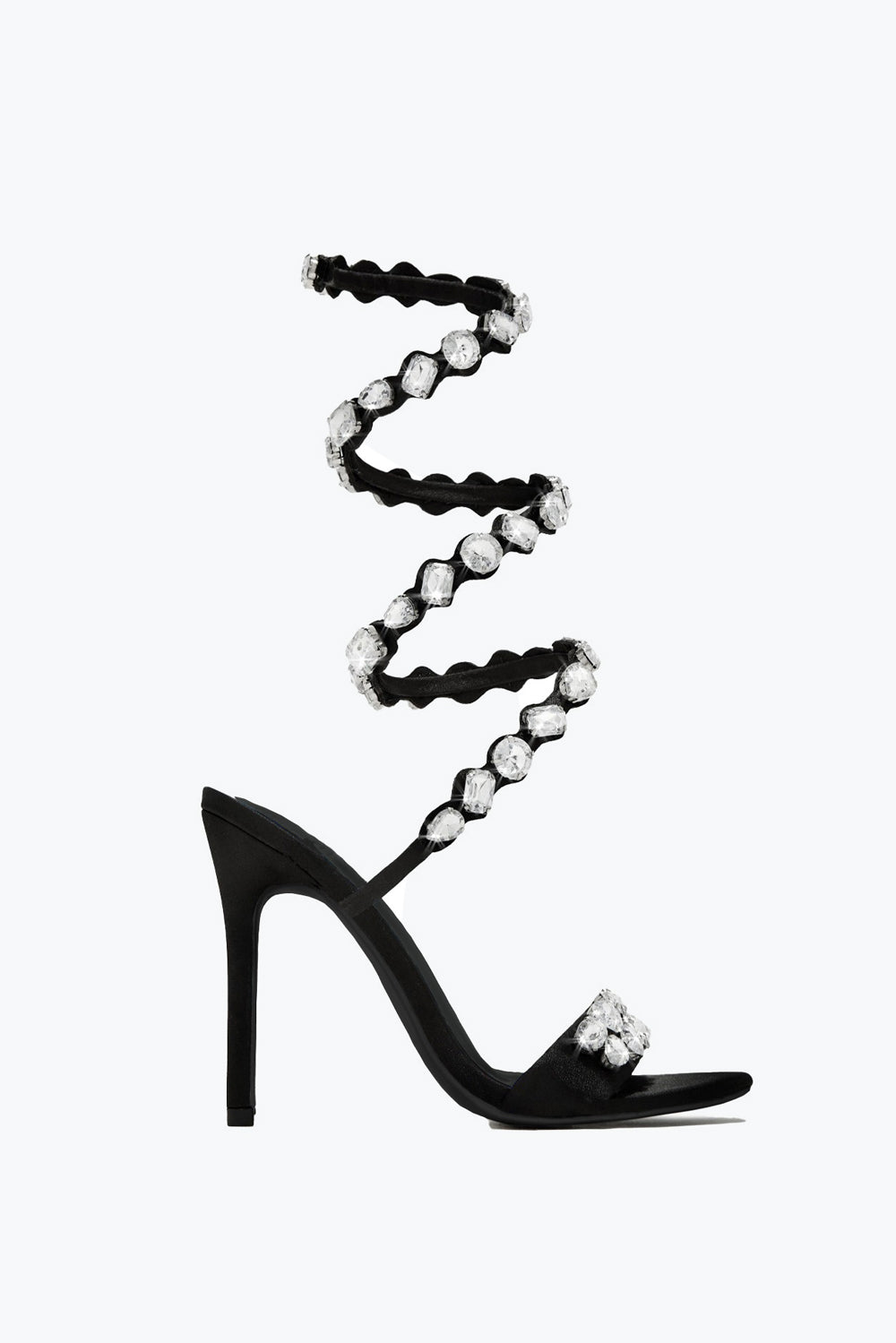 Strappy Sandals with Jewel Wrap Detail - Black