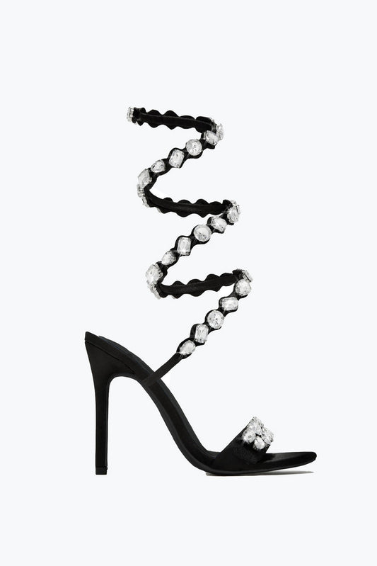 Strappy Sandals with Jewel Wrap Detail - Black