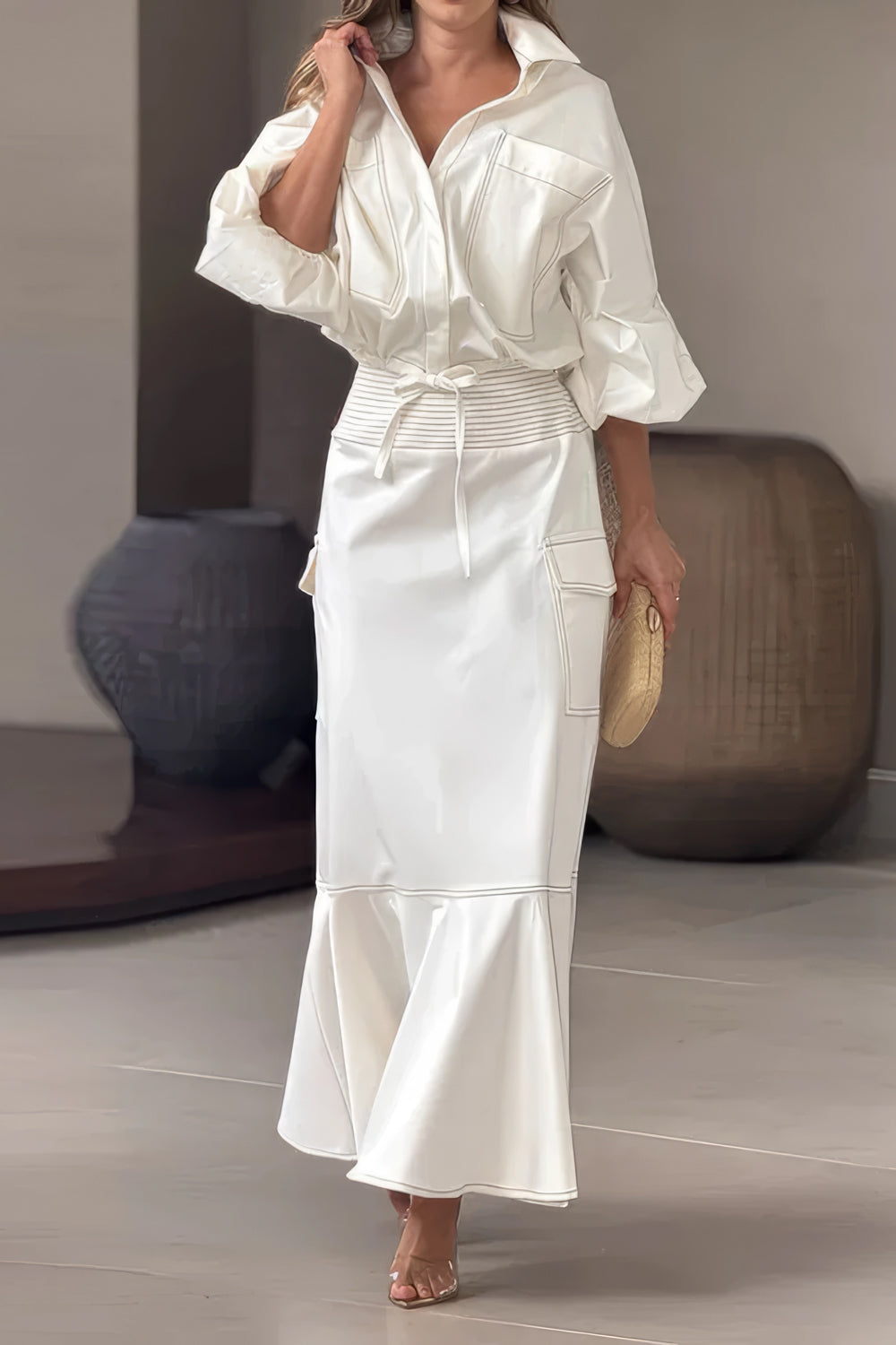 Contemporary Structured Top and Tiered Hem Skirt Co-Ord Set