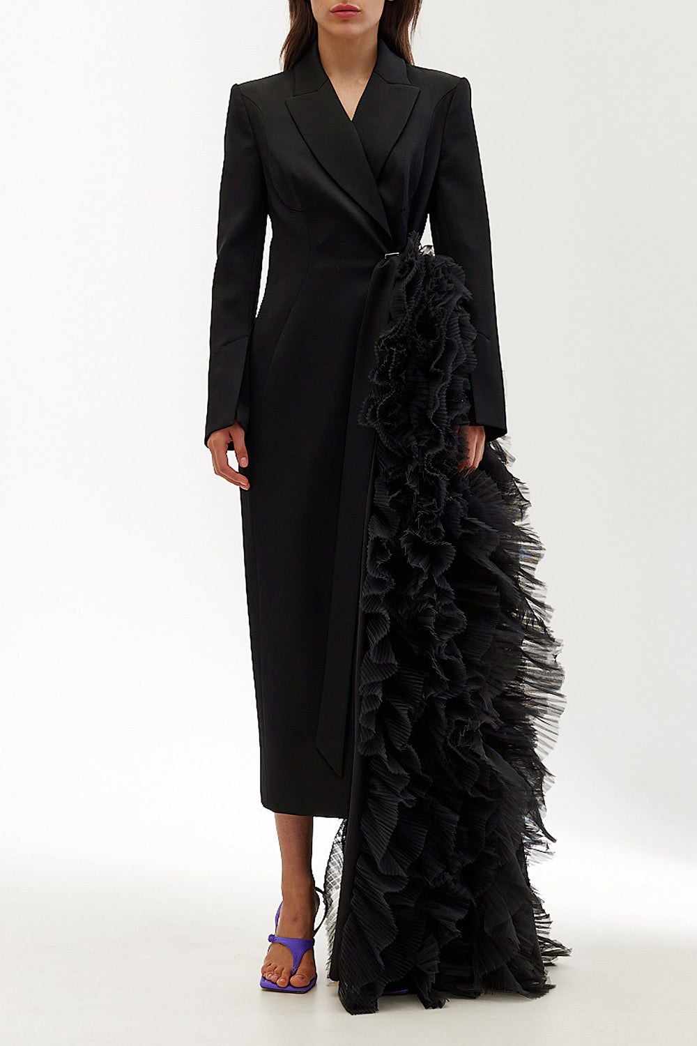 Tailored Ruffle Embellished Midi Dress