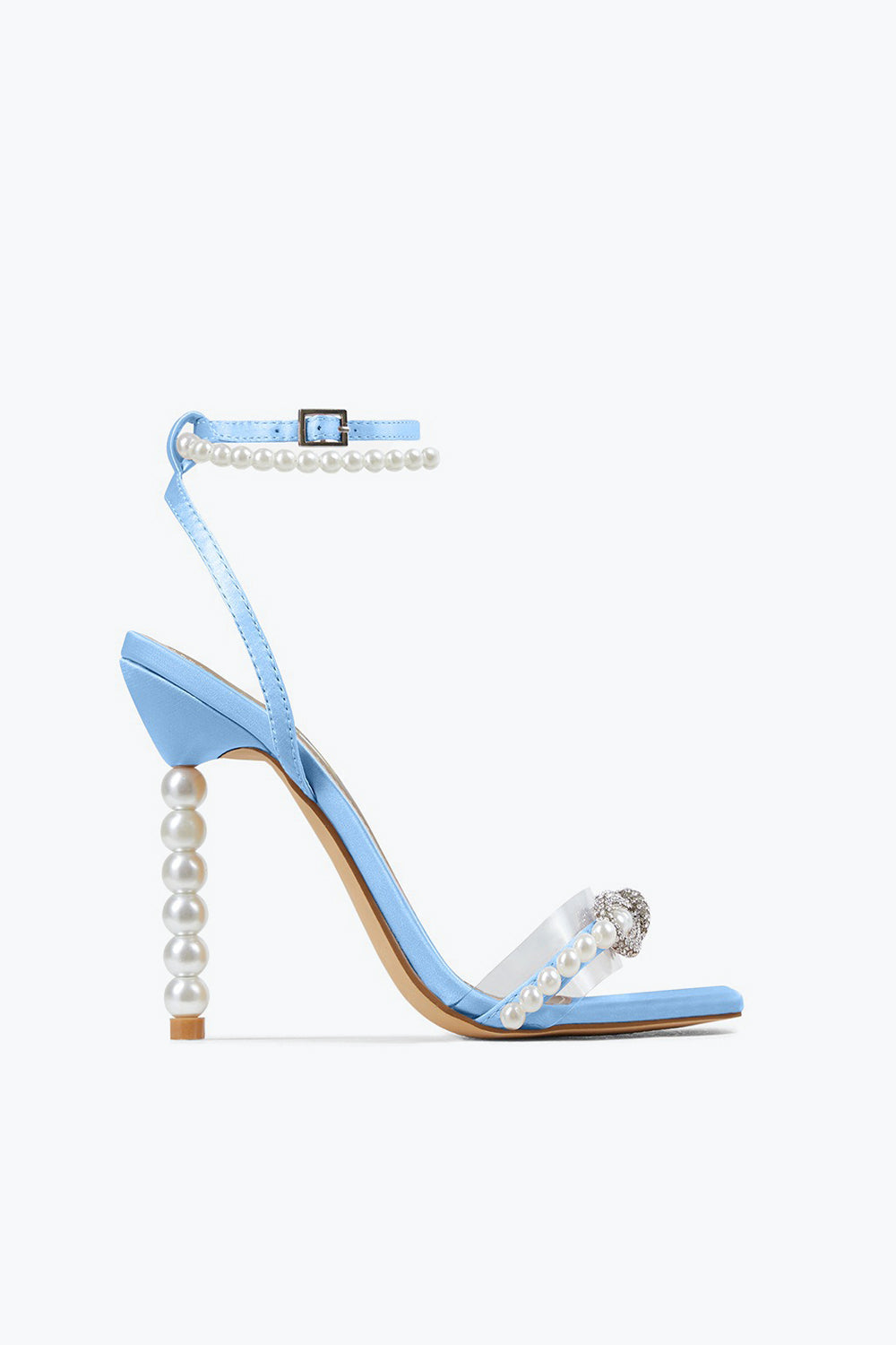 Strappy Sandals with Pearl Heel and Bow Detail - Blue