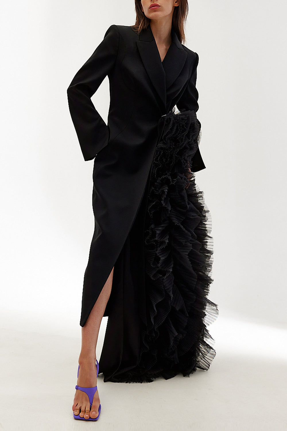 Tailored Ruffle Embellished Midi Dress