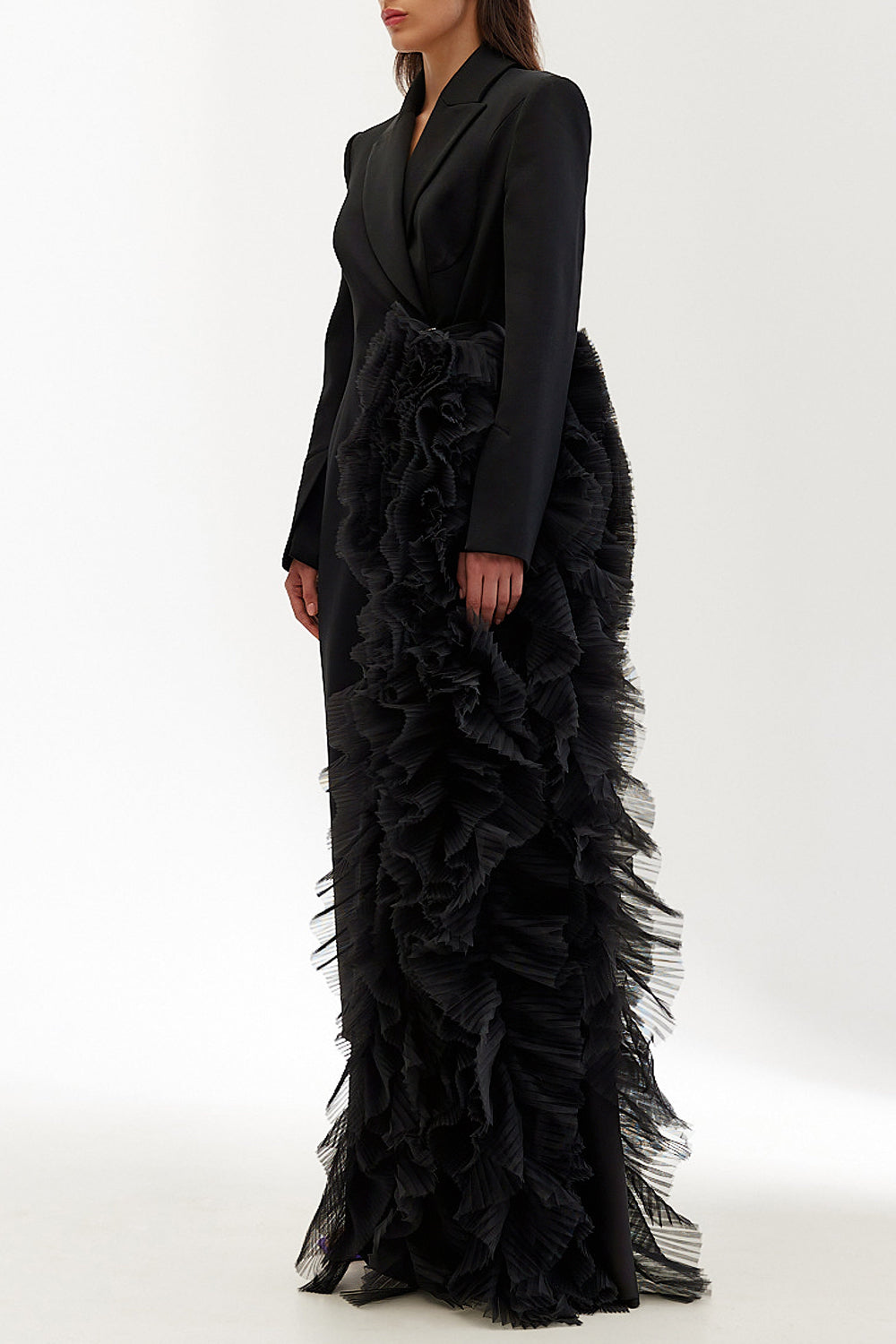 Tailored Ruffle Embellished Midi Dress