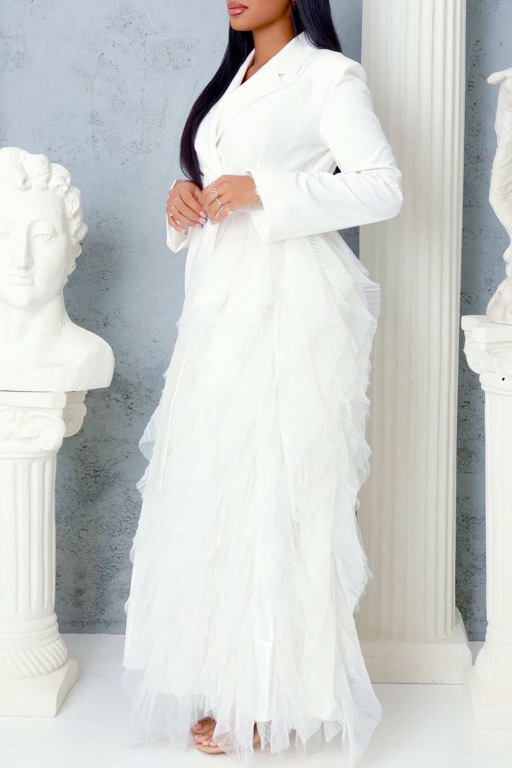 Tailored Ruffle Embellished Midi Dress
