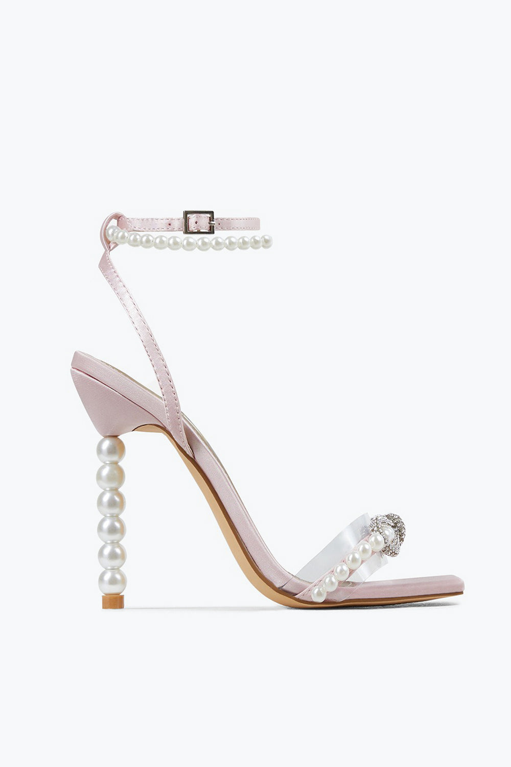 Strappy Sandals with Pearl Heel and Bow Detail - Pink
