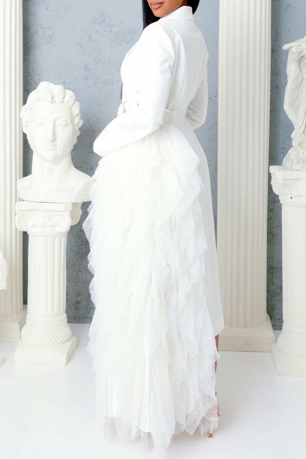 Tailored Ruffle Embellished Midi Dress